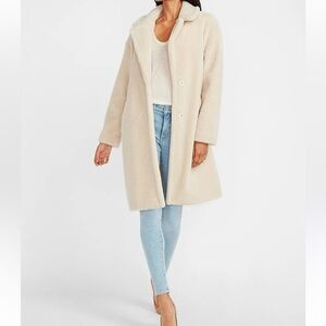 51. Express Cozy Long Sherpa Coat w/Coat Bag Ivory